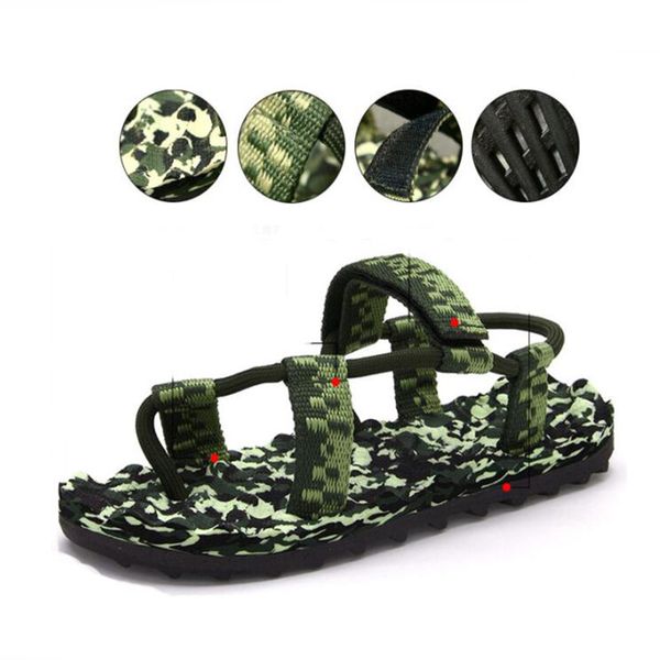 

2019 new summer massage breathable sandals camouflage beach shoes men's casual shoes canvas large size slippers sandals men, Black