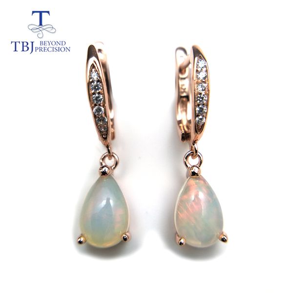

tbj,natural rainbow ehiopian opal dangle earring in 925 sterling silver simple elegant gemstone jewelry for girls with gift box, Golden;silver