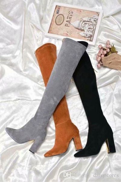 

2018 autumn and winter europe and the united states over the knee boots elastic suede slimming high heels pointed fashion women's boots, Black