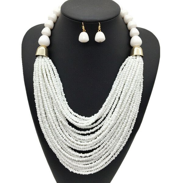 

exaggerated multilayer chain bohemia beads statement choker chunky necklace set personalized boyfriend gift, Silver