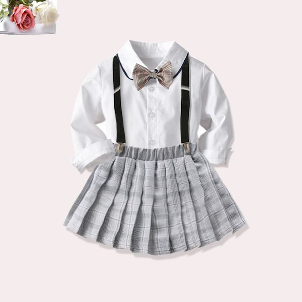 

girls preppy school uniform set new british-style class service children shirt with a bow tie onepiece grs zhuang