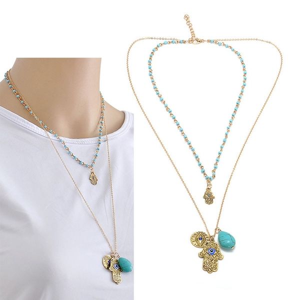 Collar con colgante Mano de Fatima y Turquesa regalo mujeres
