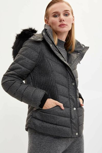 

defacto woman woolen hooded jackets female fashion zipper solid coat thicken short warm coats winter new-k9976az19wn, Black