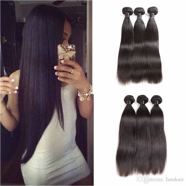 

лучшее качество малазийского бразильская straight человеческих волос необработанных straight virgin человек ткет волос 3 шт много natural bl, Black