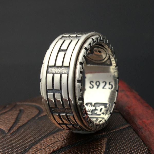 

925 sterling silver retro thai silver the eight trigrams ring men fashion personality rotate ring, Golden;silver
