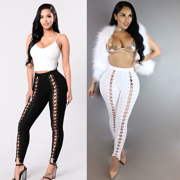 

black hollow out leggings women 2020 autumn winter full length pencil pants fitness lace up bodycon legging