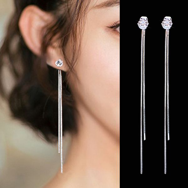 

long drop earrings 2019 new fashion dangle hanging rhinestone ear line for women simple snake chain tassel jewelry brinco bijoux super fairy, Silver