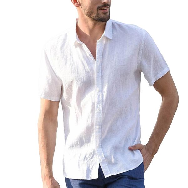 

plus szie solid men's cotton daily casual short sleeve shirt, White;black