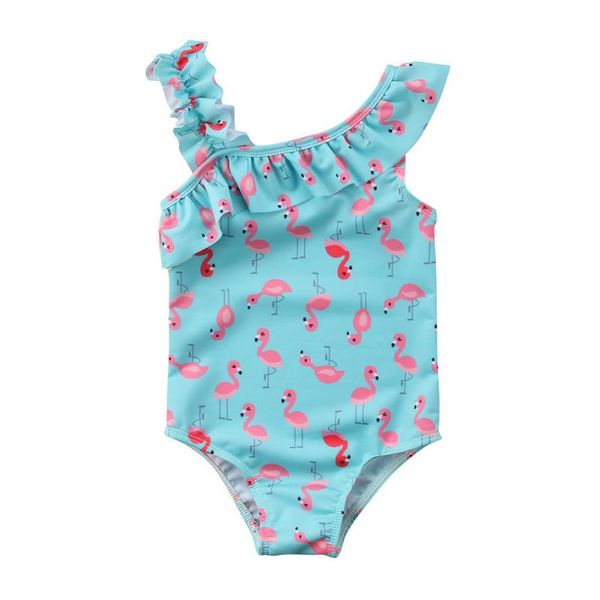 

babe kid girl one-piece bikini cartoon flamingo ruffles swimwear off shoulder tankini swimsuit beach summer bathing suit