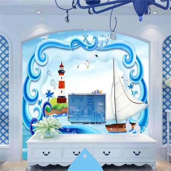 Custom Size 3d Photo Wallpaper Living Room Mural Cartoon Sailing Chart 3d Picture Sofa Tv Backdrop Mural Home Decor Creative Hotel Wallpape Widescreen