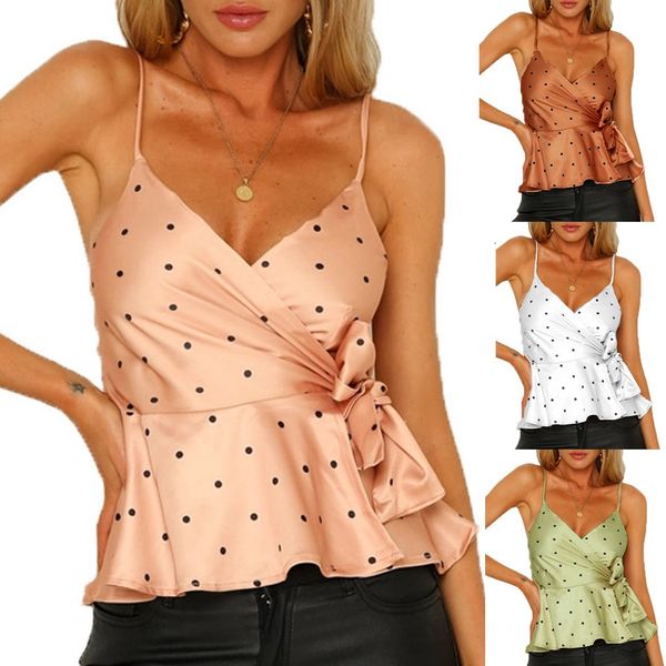 

new arrival womens polka dot lace-up cross casual basic strappy solid tank women clothes 2019 drop shipping, White