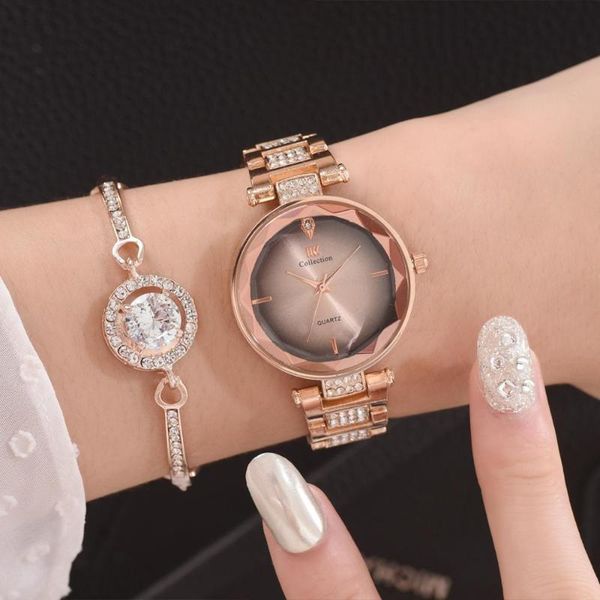 

wristwatches women watches set fashion bracelet watch brand rhinestone stainless steel quartz clock montre femme gift, Slivery;brown
