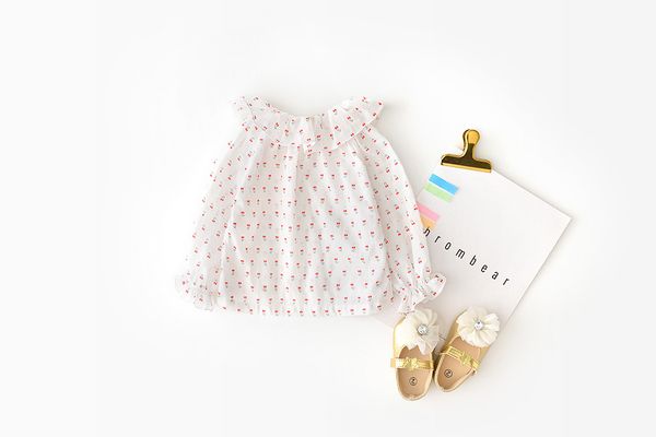 

INS NEW arrival baby Girls Kids clothing ruffles collar Cherry Print design long sleeve shirt kids causal 100% cotton baby girl fall shirt