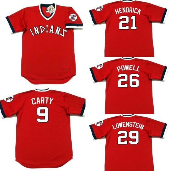 

cleveland 26 boog powell 9 rico carty 21 george hendrick 29 john lowenstein 1975 throwback baseball jersey, Black