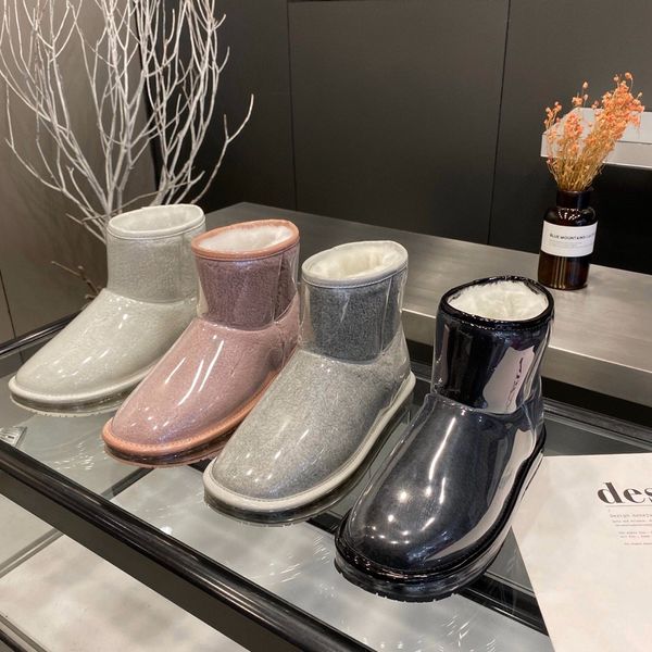 

women's snow boots women's plush casual short boots plus velvet thick fur all-in-one drill full rhinestone waterproof snow boots w, Black