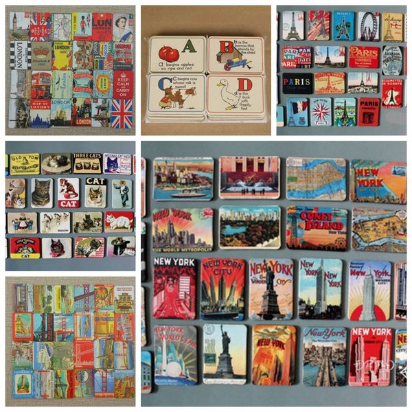 

fridge magnets retro magnetic refrigerator sticker souvenir decal christmas gift home decor city animal printed 11 design 24pcs 1 lot yw1854
