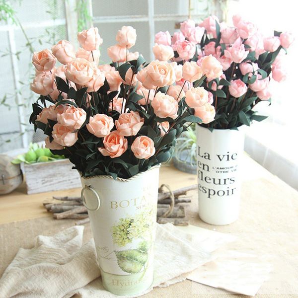 

6 heads / bouquet rose decor artificial flower home decor imitation fake flower for garden plant desk hand-holding