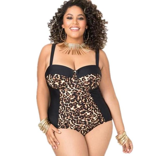 

xl-3xl leopard wild plus size print floral one piece swimwear women suit monokini brazilian high waist swimsuit