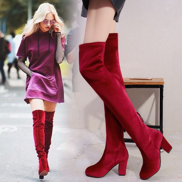

large size star with the same stretch european and american over the knee boots round head matte thick with stovepipe boots, Black