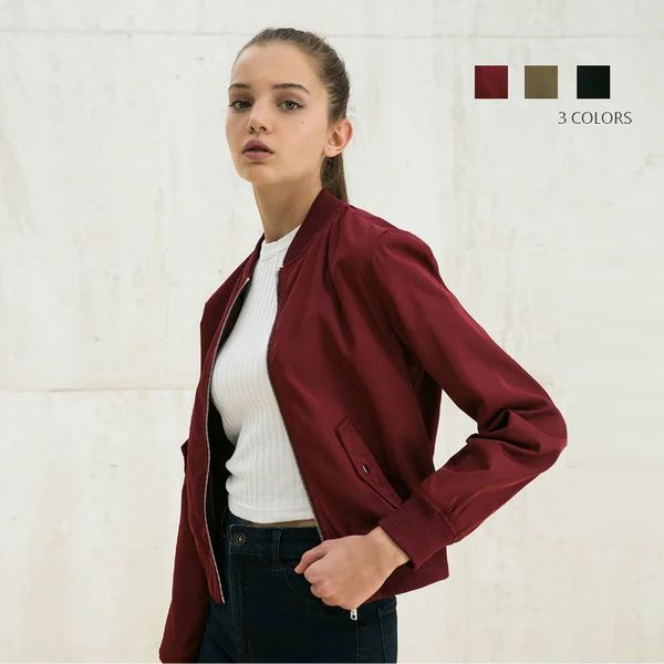 

women basic bomber jackets army green casual long sleeve jacket coat zipper chaquetas biker outwear stand collar outerwear s-xl, Black;brown