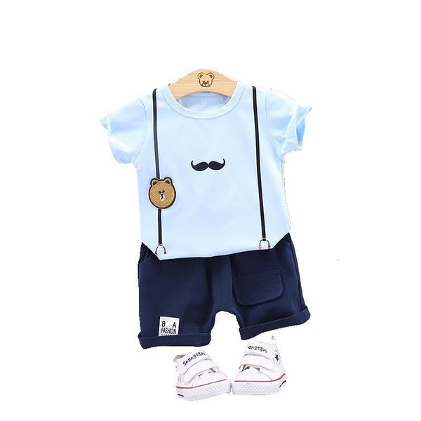 

summer children casual clothing suit baby boys girls print t shirt bib shorts 2pcs/sets kids infant clothes toddler sportswear, White