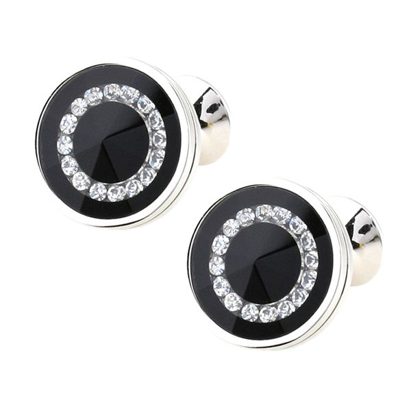 

1 pair fashion men shirts classic black round crystal cufflinks for wedding, Silver