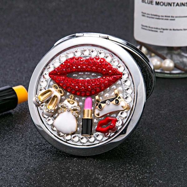 

engraving,party favors,mini pocket cosmetic makeup mirror,2 face magnifying mirror makeup,bling crystal red lip shoes