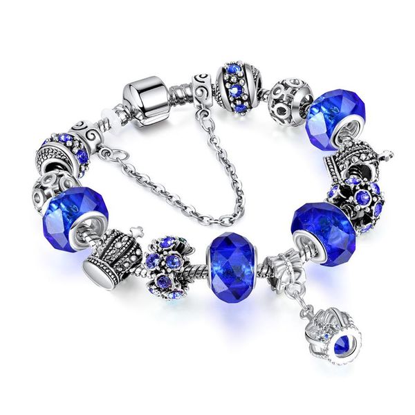 

attractto 20cm blue crystal crown bracelets&bangles for women stainless steel cross bracelet handmade jewelry bracelet sbr190417, Silver