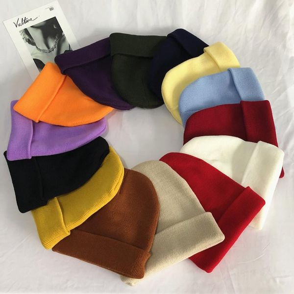 

explosive models knitted hats for men and women with solid color pullover hat autumn and winter high elastic hat, Black;white