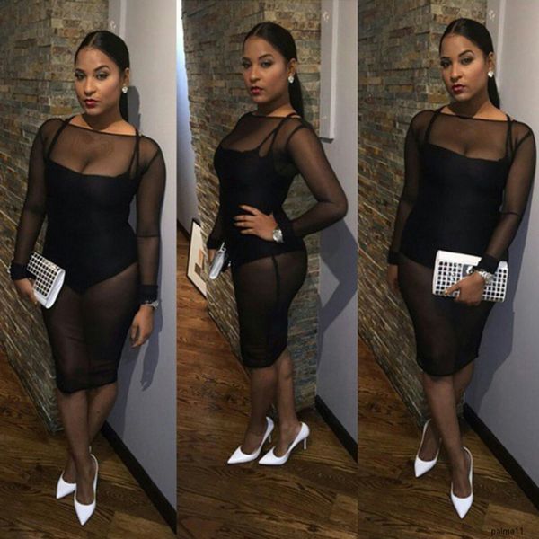 

womens designer fashion dressblack mesh perspective dress nightclub bag hip tight skirth, Black;gray