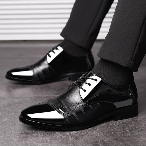 

mazefeng large size 38-48 men dress shoes leather fashion lace up men's shoes black brown pointed toe wedding formal men
