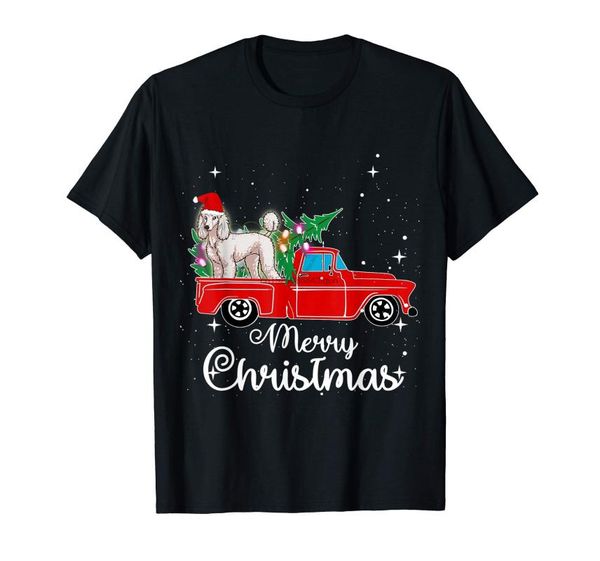 

poodle rides red truck christmas pajama t-shirt-men's t-shirt-black(2, White;black