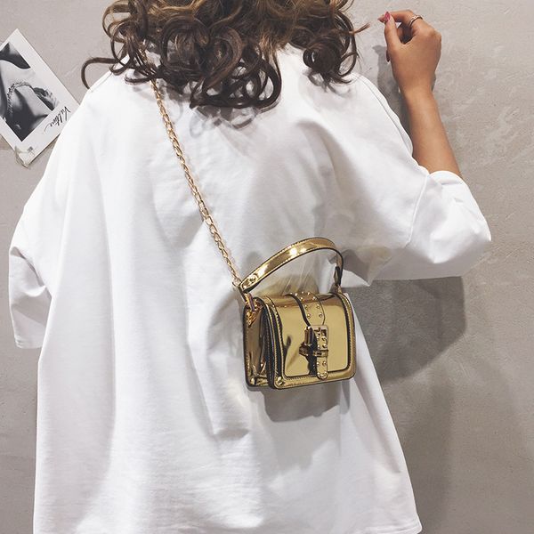 

new fashion women's rivet design handbag chic chain mini single shoulder crossbody bag ladies bling flap messenger bag