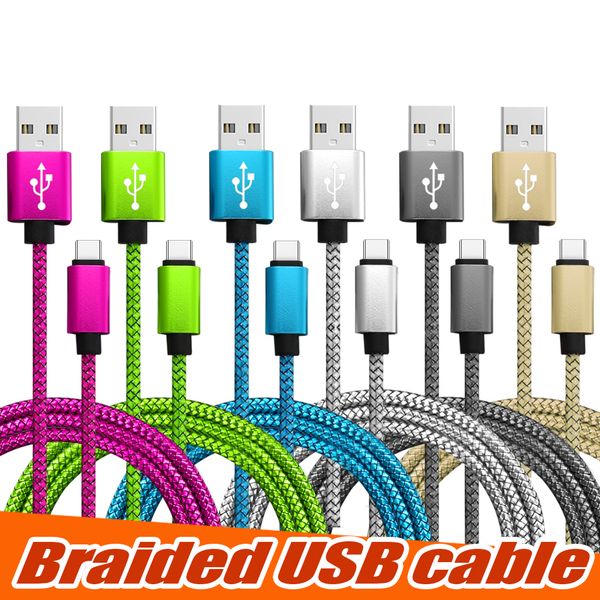 Geflochtenes USB-Kabel Typ C-Kabel, 1 m, 2 m, 3 m, Datensynchronisation, USB-Ladekabel, USB, hohe Geschwindigkeit, langlebig, für Android-iOS-Mobiltelefone in OPP-Beutel