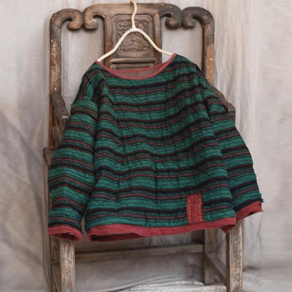 

women's down & parkas women loose retro striped female stripe patchwork vintage stripes padded 2021, Black