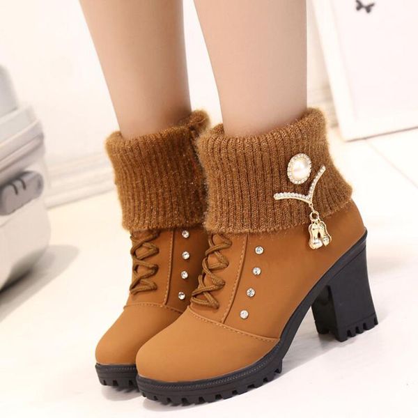

winter boots women shoes woman boots fashion high-heeled pu short fur booties 2019 winter new short fur warm b78, Black
