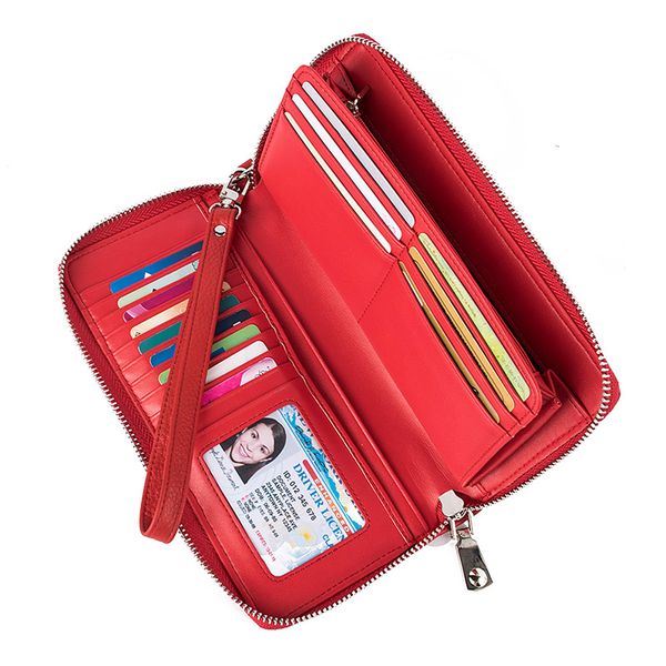 

new design fashion multifunctional women's wallet genuine leather zip around clutch large travel purse female long wallet 593-50, Red;black