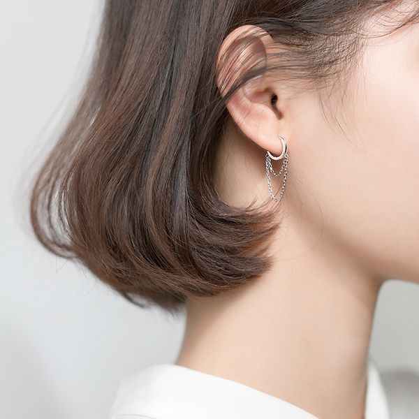 

925 sterling silver rose gold color drop dangle earrings for women hipster punk style chain earrings femme personalized jewelry