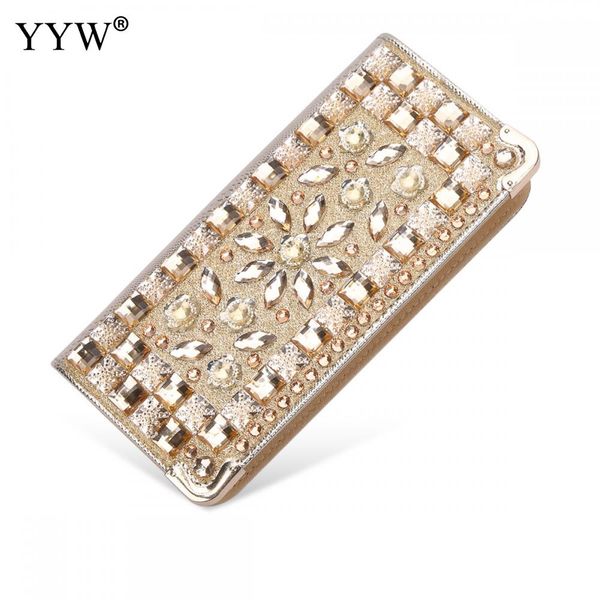 

golden rhinestone rectangle long wallet women wedding evening clutch handbag purse luxury silver hand bag for party prom banquet