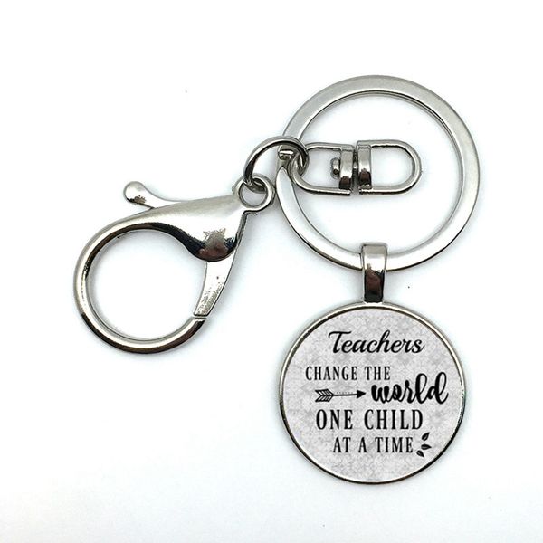 

gift for teacher,daycare provider,teacher charm keychain,teacher appreciation gift,teachers change the world one child at a time, Silver