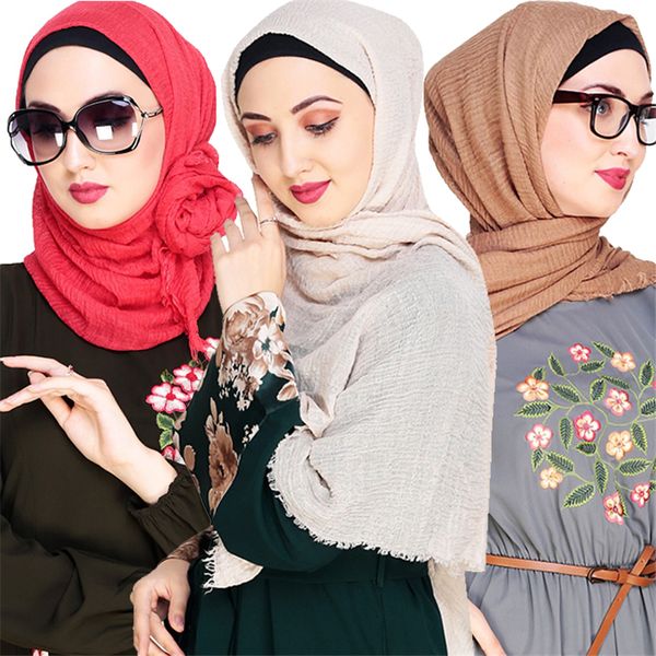 

90*180cm fashionable women muslim crinkle hijab scarf foulard femme musulman cotton headscarf islamic viscose scarf shawls wraps, Red