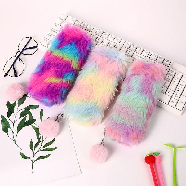 

plush pencil case cute rainbow canvas school kawaii estuche para lpices for girls trousse scolaire cartuchera lapices astuccio