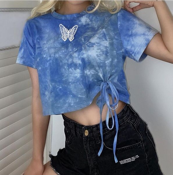 

women's t-shirt casual loose butterfly tie dye women, White