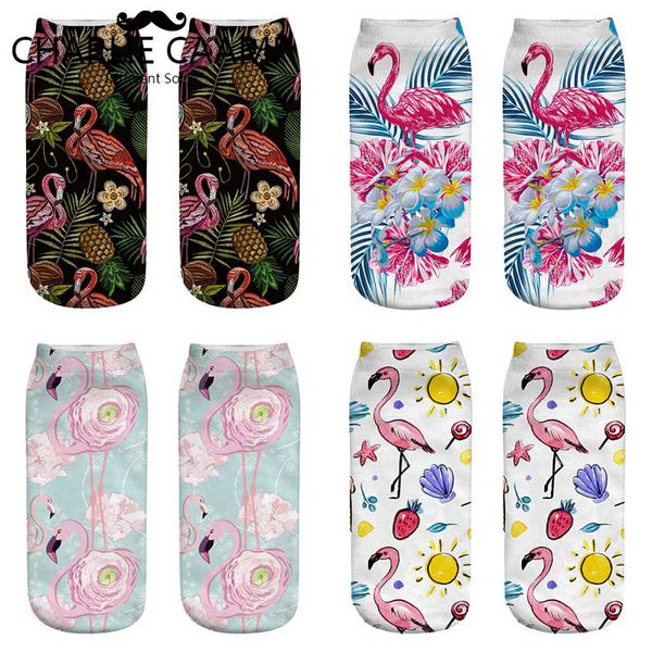 

charlie caamp all seasons 2018 new ladies polyester thin flamingo pattern fashion trend series women 3d printing boat socks f204, Black;white