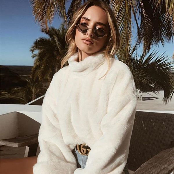 

womens plush hoodies sweatshirt crop winter warm turtleneck long sleeve hooded jumper sweatshirt sudaderas mujer, Black