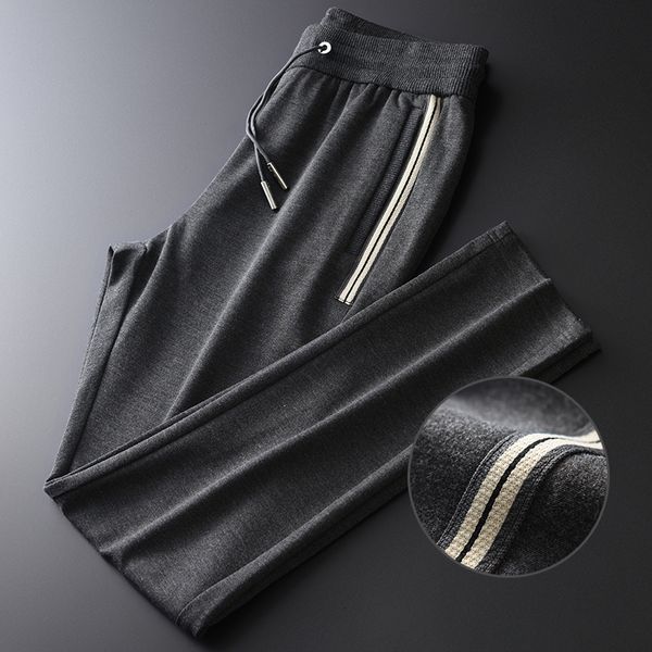 

casual sport mens pants luxury drawstring waist side ribbon man pants autumn winter slim fit male trousers plus size 4xl, Black