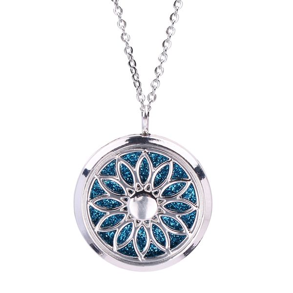 

magnetic hollow floating sunflower locket pendant jewelry aroma perfume fragrance essential oil diffuser locket necklace with pads, Silver