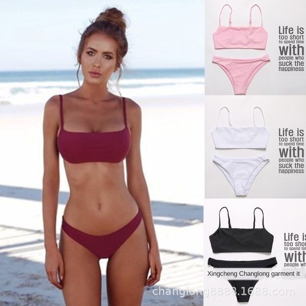 

2019 split solid color 2019 bikini bikini swimsuit split solid color swimsuit, White;black