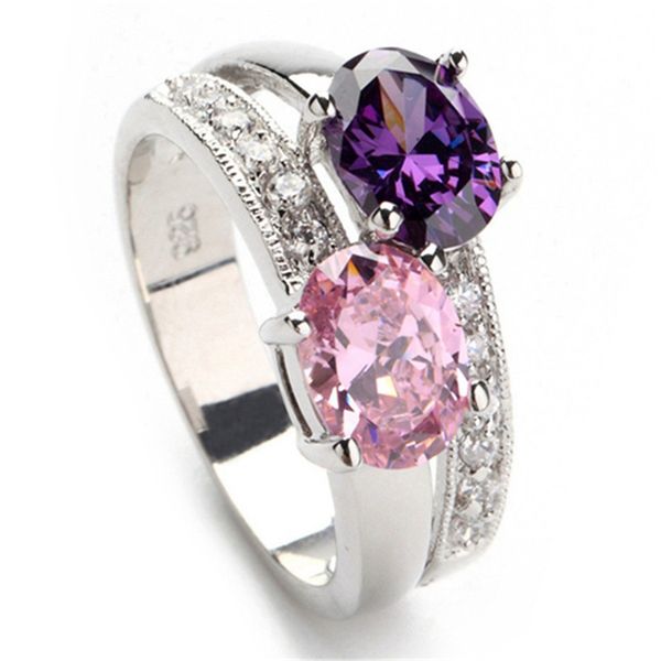 

shunxunze charms dropshipping rings jewelry & accessories for women wedding day christmas gifts purple pink cubic zirconia r149 size 6 7 8 9, Silver