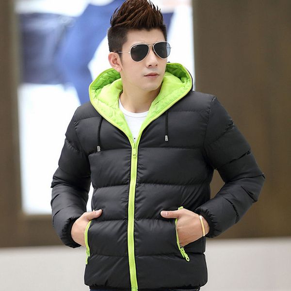 

new men's slim winter warm hooded thick coat cool solid zipper jacket, Black